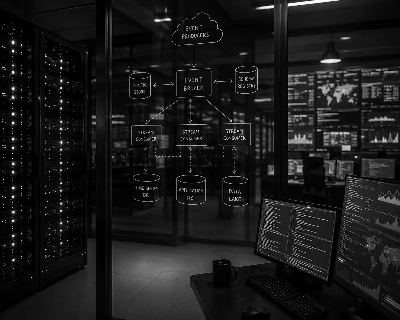 Salle technique, topologie pipeline messaging