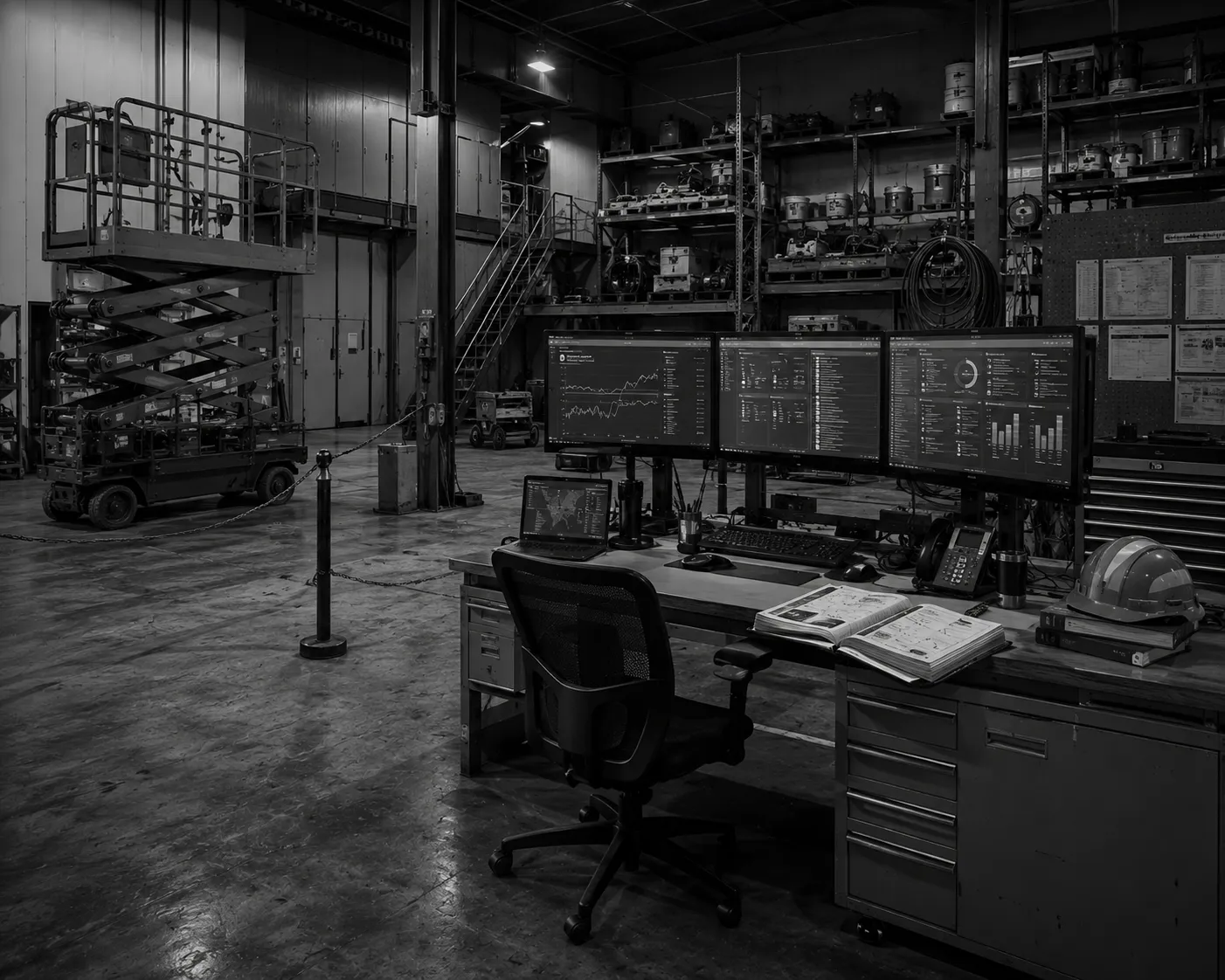 Atelier industriel, poste de travail et dashboard opérations